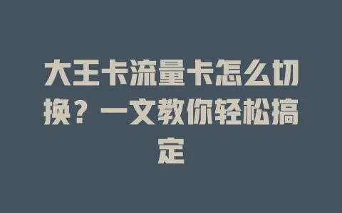 大王卡流量卡怎么切换？一文教你轻松搞定