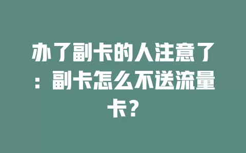 办了副卡的人注意了：副卡怎么不送流量卡？