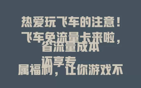 热爱玩飞车的注意！飞车免流量卡来啦，省流量成本
还享专属福利，让你游戏不卡顿，尽情享受飞车乐趣