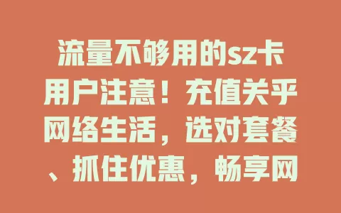 流量不够用的sz卡用户注意！充值关乎网络生活，选对套餐、抓住优惠，畅享网络世界