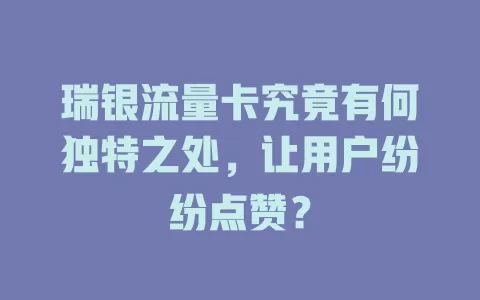 瑞银流量卡究竟有何独特之处，让用户纷纷点赞？