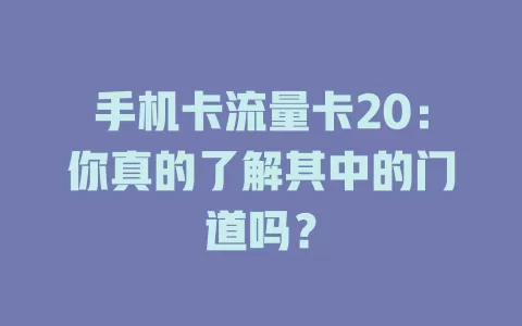 手机卡流量卡20：你真的了解其中的门道吗？