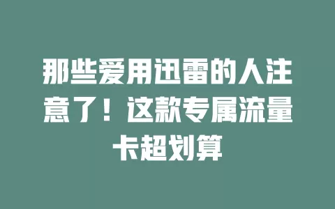 那些爱用迅雷的人注意了！这款专属流量卡超划算
