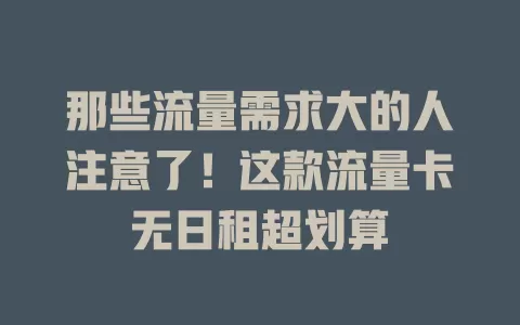 那些流量需求大的人注意了！这款流量卡无日租超划算