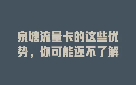 泉塘流量卡的这些优势，你可能还不了解