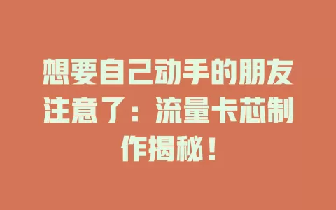 想要自己动手的朋友注意了：流量卡芯制作揭秘！