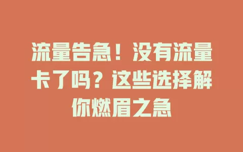 流量告急！没有流量卡了吗？这些选择解你燃眉之急