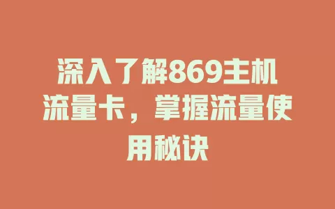 深入了解869主机流量卡，掌握流量使用秘诀