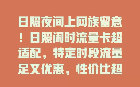 日照夜间上网族留意！日照闲时流量卡超适配，特定时段流量足又优惠，性价比超高