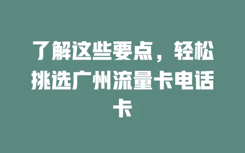 了解这些要点，轻松挑选广州流量卡电话卡