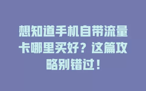 想知道手机自带流量卡哪里买好？这篇攻略别错过！