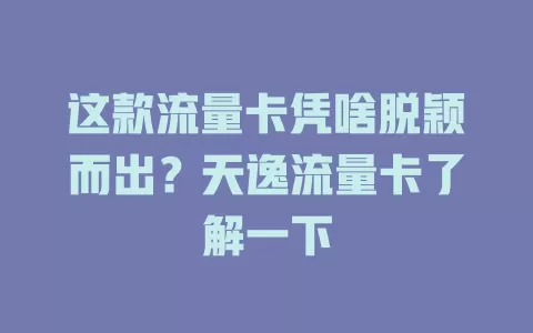 这款流量卡凭啥脱颖而出？天逸流量卡了解一下