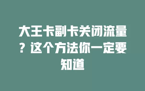 大王卡副卡关闭流量？这个方法你一定要知道