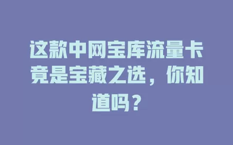 这款中网宝库流量卡竟是宝藏之选，你知道吗？