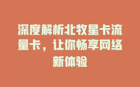 深度解析北牧星卡流量卡，让你畅享网络新体验