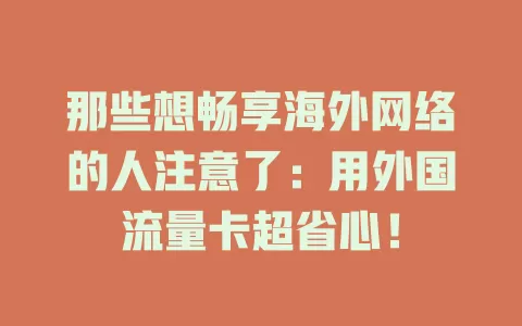 那些想畅享海外网络的人注意了：用外国流量卡超省心！