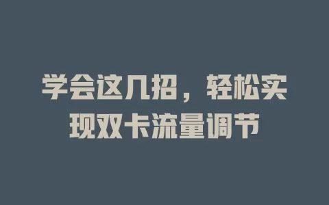 学会这几招，轻松实现双卡流量调节