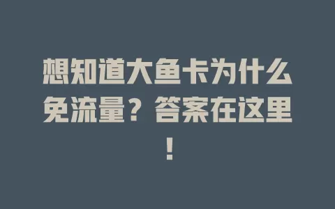 想知道大鱼卡为什么免流量？答案在这里！