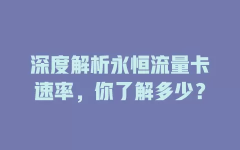 深度解析永恒流量卡速率，你了解多少？