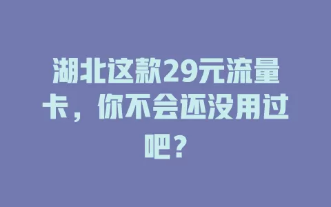 湖北这款29元流量卡,你不会还没用过吧?