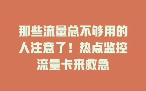 那些流量总不够用的人注意了！热点监控流量卡来救急