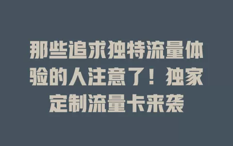 那些追求独特流量体验的人注意了！独家定制流量卡来袭
