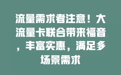 流量需求者注意！大流量卡联合带来福音，丰富实惠，满足多场景需求