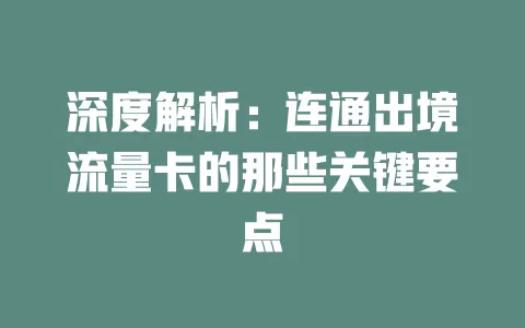 深度解析：连通出境流量卡的那些关键要点