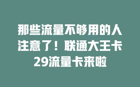 那些流量不够用的人注意了！联通大王卡29流量卡来啦