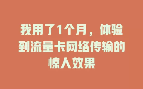 我用了1个月，体验到流量卡网络传输的惊人效果