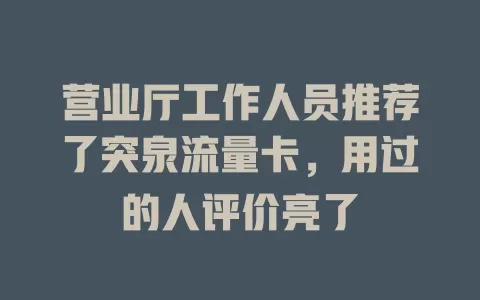 营业厅工作人员推荐了突泉流量卡，用过的人评价亮了