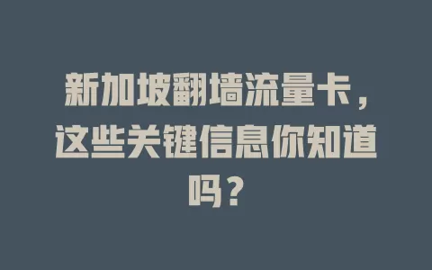 新加坡翻墙流量卡，这些关键信息你知道吗？