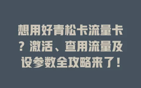 想用好青松卡流量卡？激活、查用流量及设参数全攻略来了！