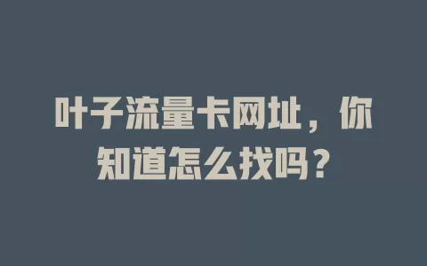 叶子流量卡网址，你知道怎么找吗？