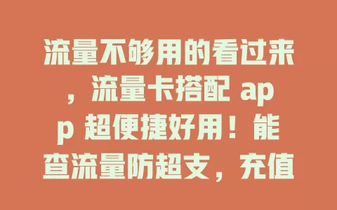 流量不够用的看过来，流量卡搭配 app 超便捷好用！能查流量防超支，充值简便，还有流量优化与网络加速功能，让上网轻松高效，你还不试试？