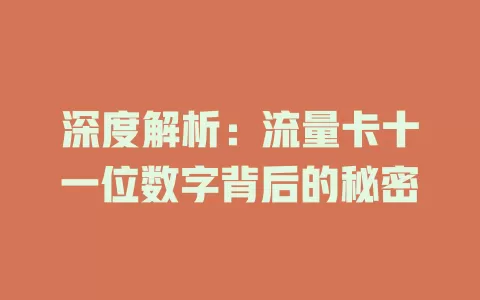 深度解析：流量卡十一位数字背后的秘密