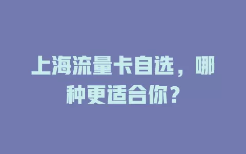 上海流量卡自选，哪种更适合你？