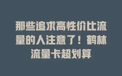 那些追求高性价比流量的人注意了！鹤林流量卡超划算