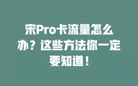 宋Pro卡流量怎么办？这些方法你一定要知道！
