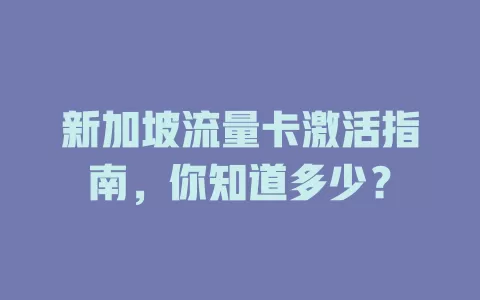 新加坡流量卡激活指南，你知道多少？