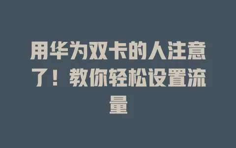 用华为双卡的人注意了！教你轻松设置流量