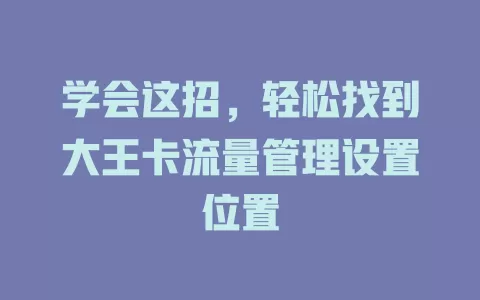 学会这招，轻松找到大王卡流量管理设置位置