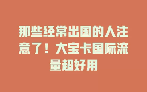 那些经常出国的人注意了！大宝卡国际流量超好用