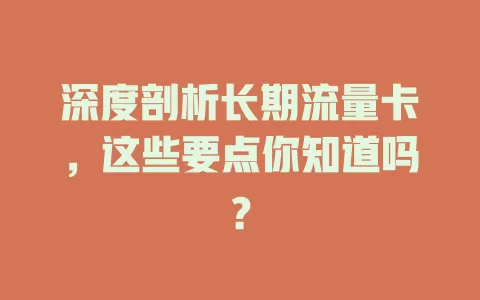 深度剖析长期流量卡，这些要点你知道吗？