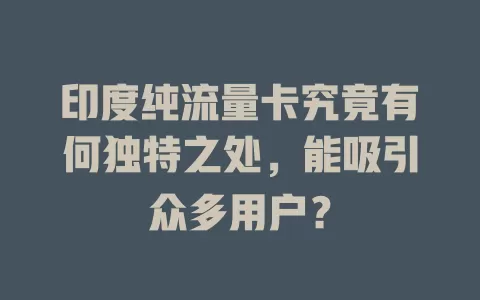 印度纯流量卡究竟有何独特之处，能吸引众多用户？