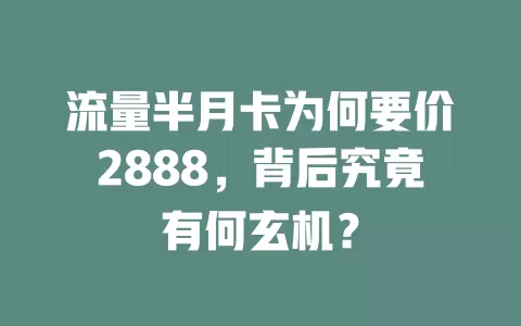 流量半月卡为何要价2888，背后究竟有何玄机？
