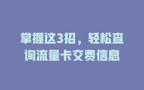 掌握这3招，轻松查询流量卡交费信息