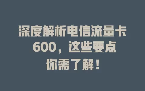 深度解析电信流量卡 600,这些要点你需了解!