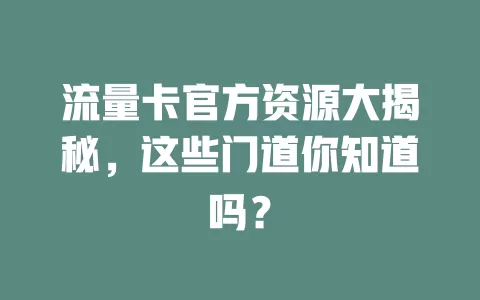 流量卡官方资源大揭秘，这些门道你知道吗？