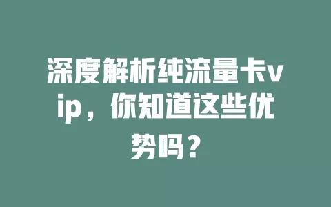深度解析纯流量卡vip，你知道这些优势吗？